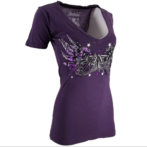 Archaic by Affliction Women's T-shirt Hot Smoke Biker Tattoo - Picture 7 of 7